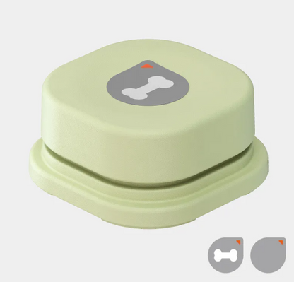Light green pet communication button with a gray bone icon, compact and designed for interactive pet training.