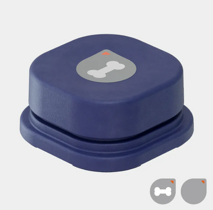 Interactive pet communication button in deep blue with a bone icon, designed for easy use and training with pets.