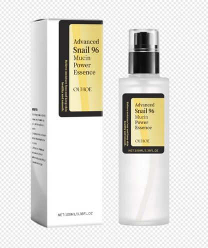 Transparent bottle of Snail Revive Moisturizer with a black pump cap, alongside a white box featuring yellow label details.