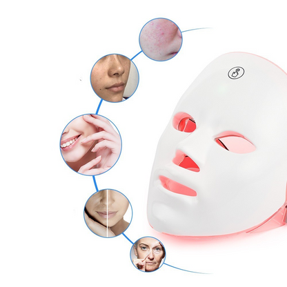Colorful Skin Rejuvenation Facial Beauty Device in white with red LED lights, designed for at-home skin care treatments.