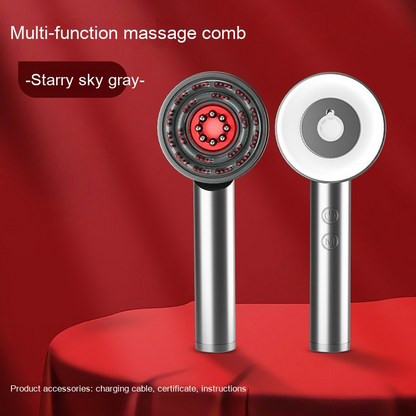 Comb Scalp Massager in starry sky gray features soft bristles and a sleek silver handle, designed for soothing scalp care.