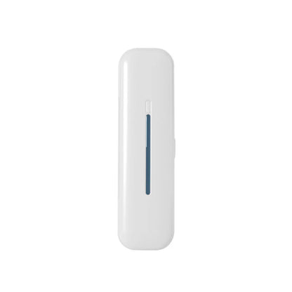 Portable UV Toothbrush Sterilizer in white, featuring a compact design with a vertical opening and USB power port.