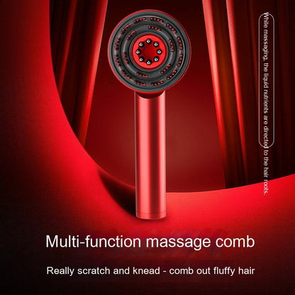 Red comb scalp massager with soft bristles, designed for relaxing scalp massages and promoting blood circulation.